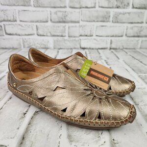 Pikolinos Jerez Woman's 5.5/6 EU 36 Gold Leather Slip On Loafer Moccasin Floral